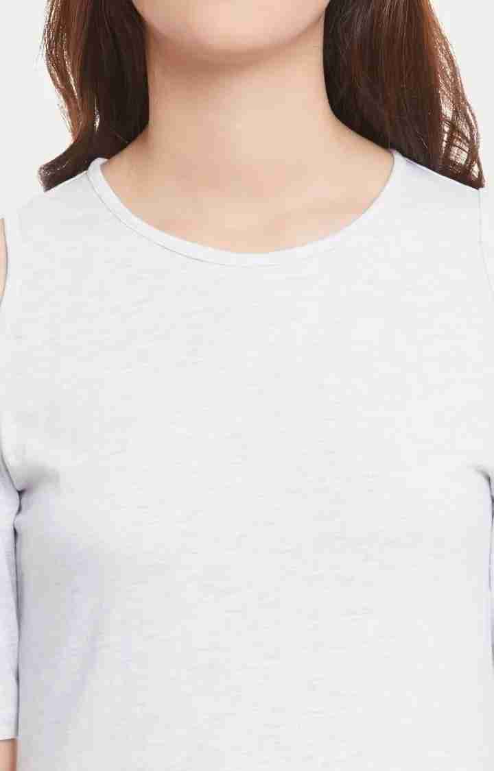 Women's White Viscose MelangeEveningwear Asymmetric Dress