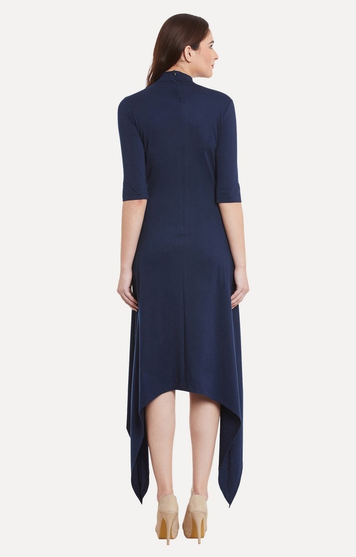 Women's Blue Viscose SolidEveningwear Asymmetric Dress