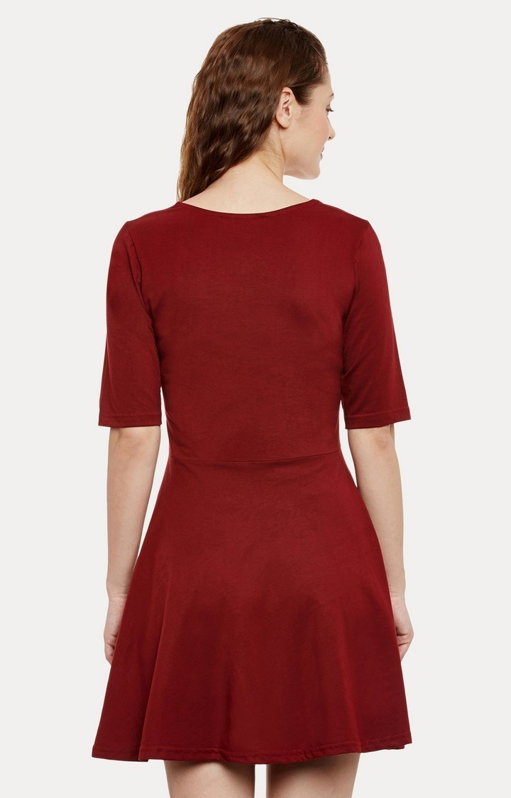 Women's Red Viscose SolidCasualwear Skater Dress