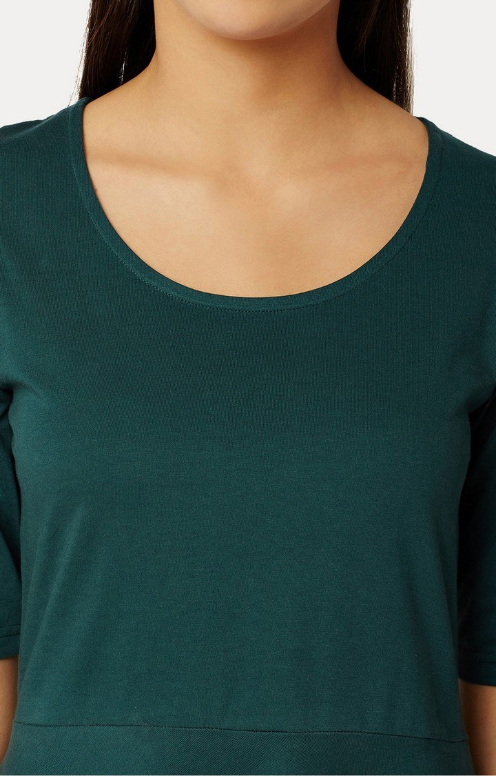 Women's Green Cotton SolidCasualwear Skater Dress