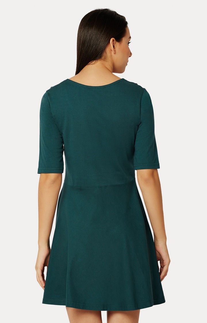 Women's Green Cotton SolidCasualwear Skater Dress