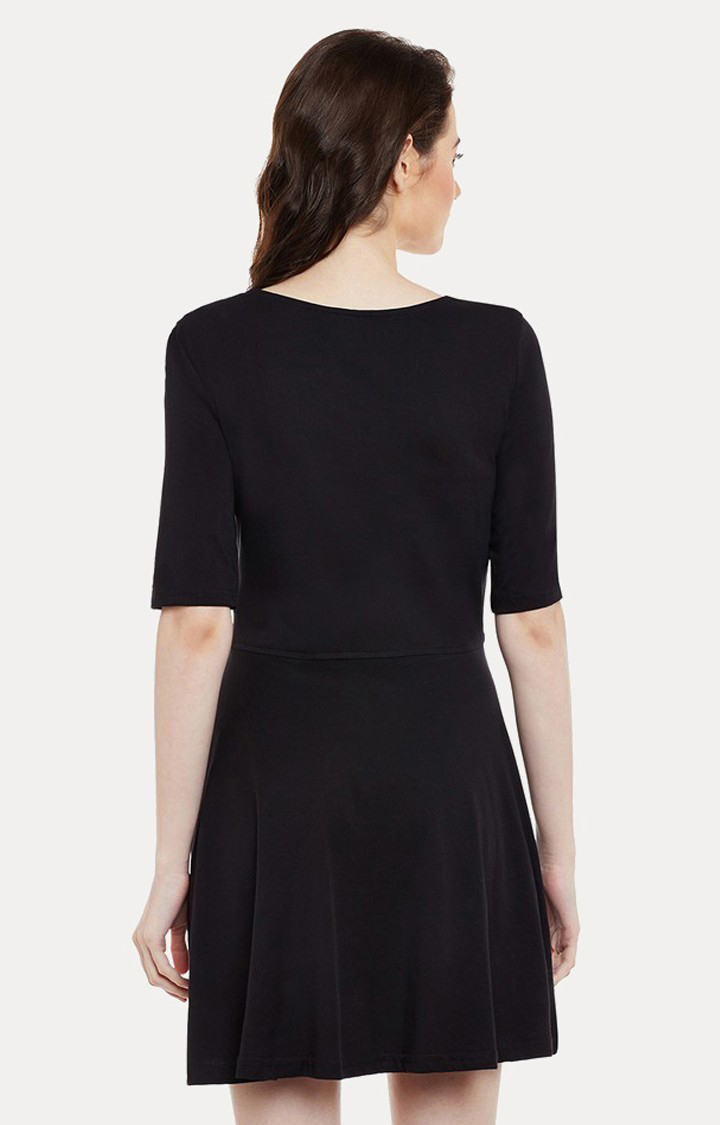 Women's Black Cotton SolidCasualwear Skater Dress