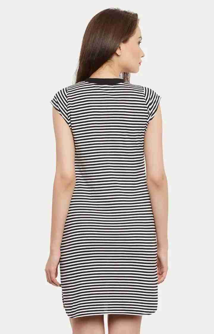 Women's Black Cotton StripedCasualwear Shift Dress