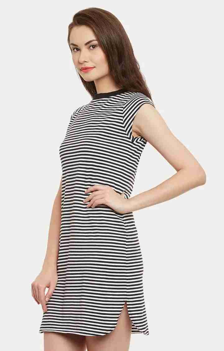 Women's Black Cotton StripedCasualwear Shift Dress