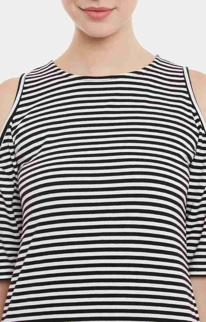 Women's Black Cotton StripedCasualwear Shift Dress