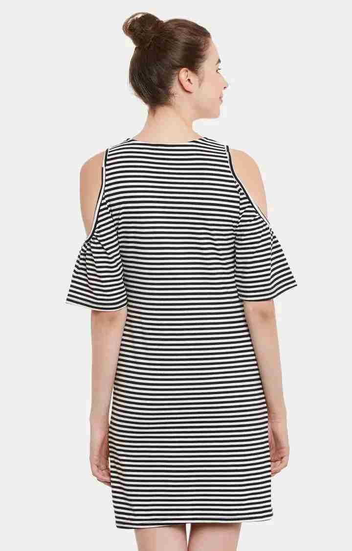 Women's Black Cotton StripedCasualwear Shift Dress