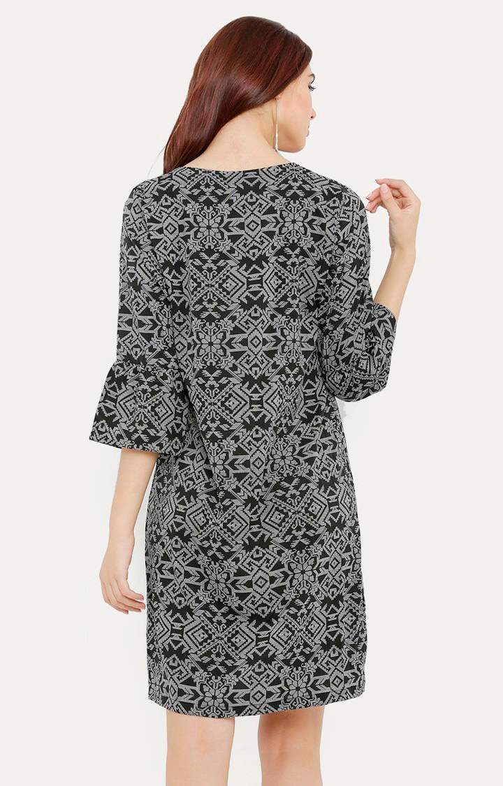 Women's Black Crepe PrintedCasualwear Shift Dress