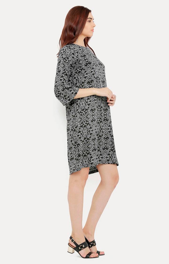 Women's Black Crepe PrintedCasualwear Shift Dress