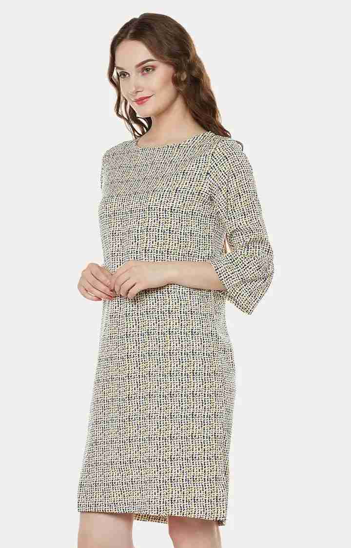 Women's Beige Crepe PrintedCasualwear Shift Dress