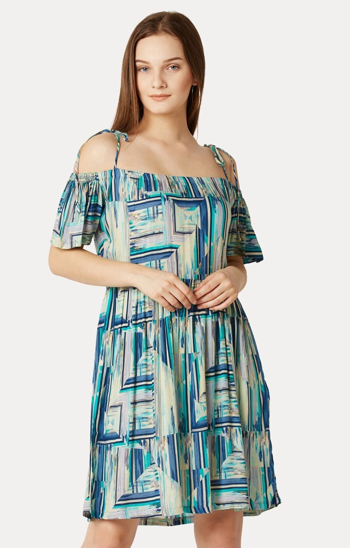 MISS CHASE | Women's Multi Cotton PrintedCasualwear Off Shoulder Dress
