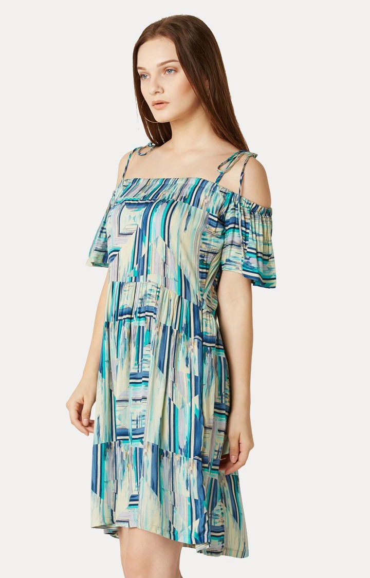 Women's Multi Cotton PrintedCasualwear Off Shoulder Dress