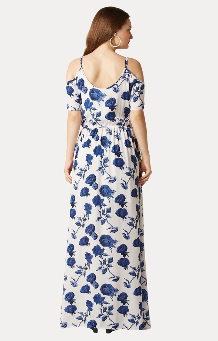 Women's Blue Crepe FloralCasualwear Maxi Dress