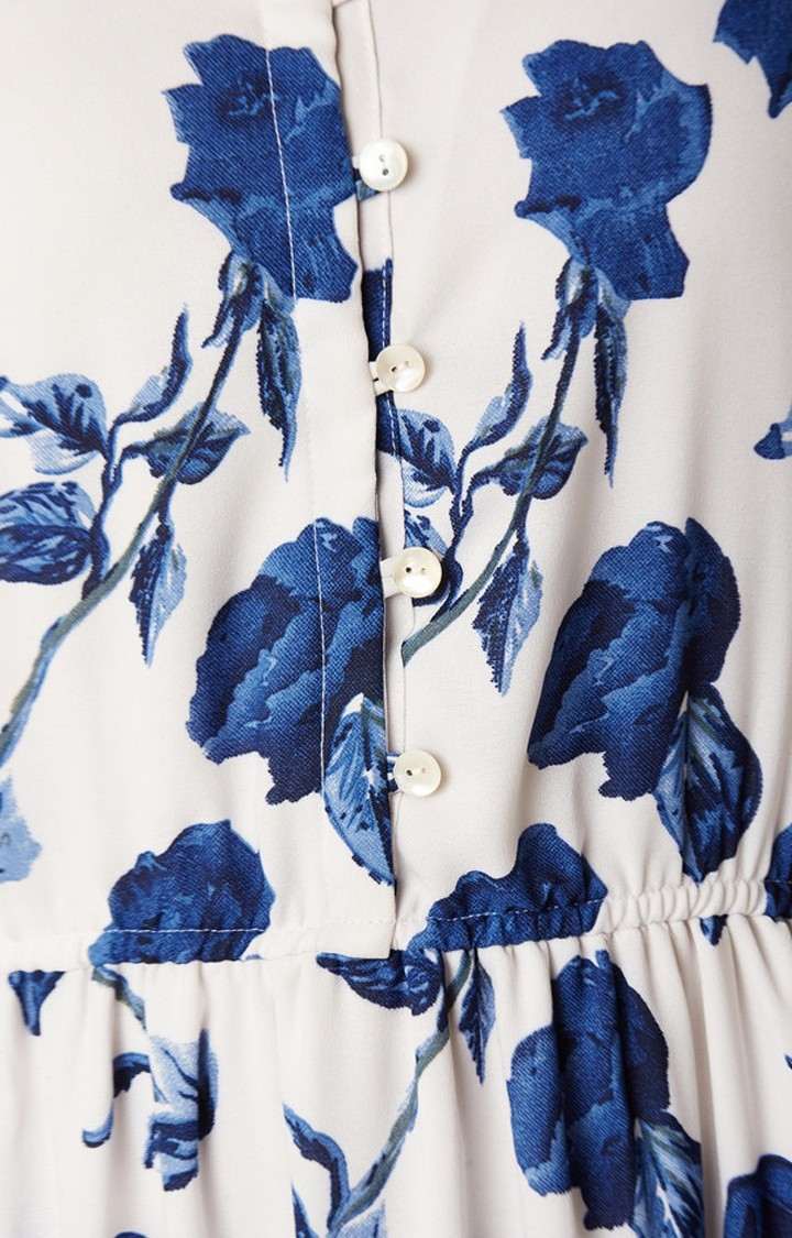 Women's Blue Crepe FloralCasualwear Maxi Dress