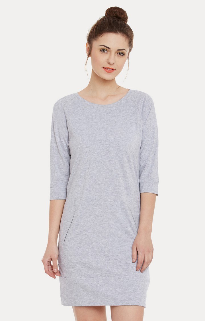 MISS CHASE | Women's Grey Cotton MelangeCasualwear Shift Dress