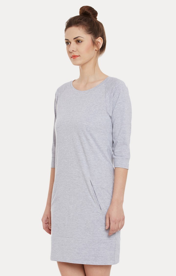 Women's Grey Cotton MelangeCasualwear Shift Dress