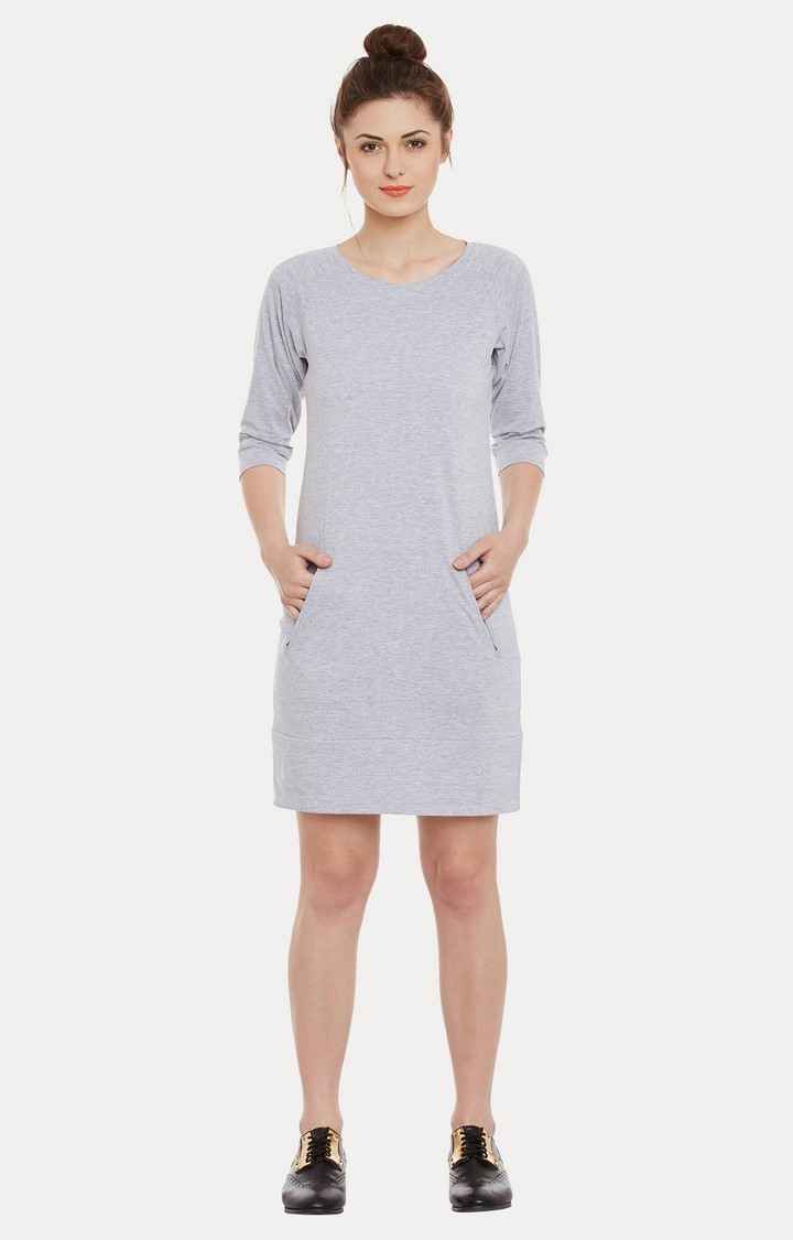 Women's Grey Cotton MelangeCasualwear Shift Dress