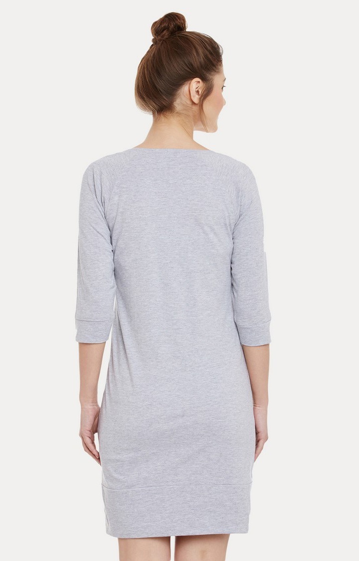 Women's Grey Cotton MelangeCasualwear Shift Dress