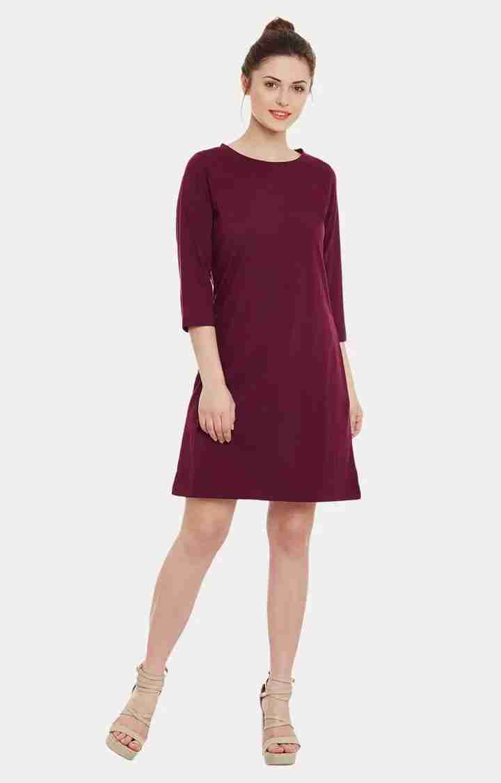 Women's Red Cotton SolidCasualwear Shift Dress