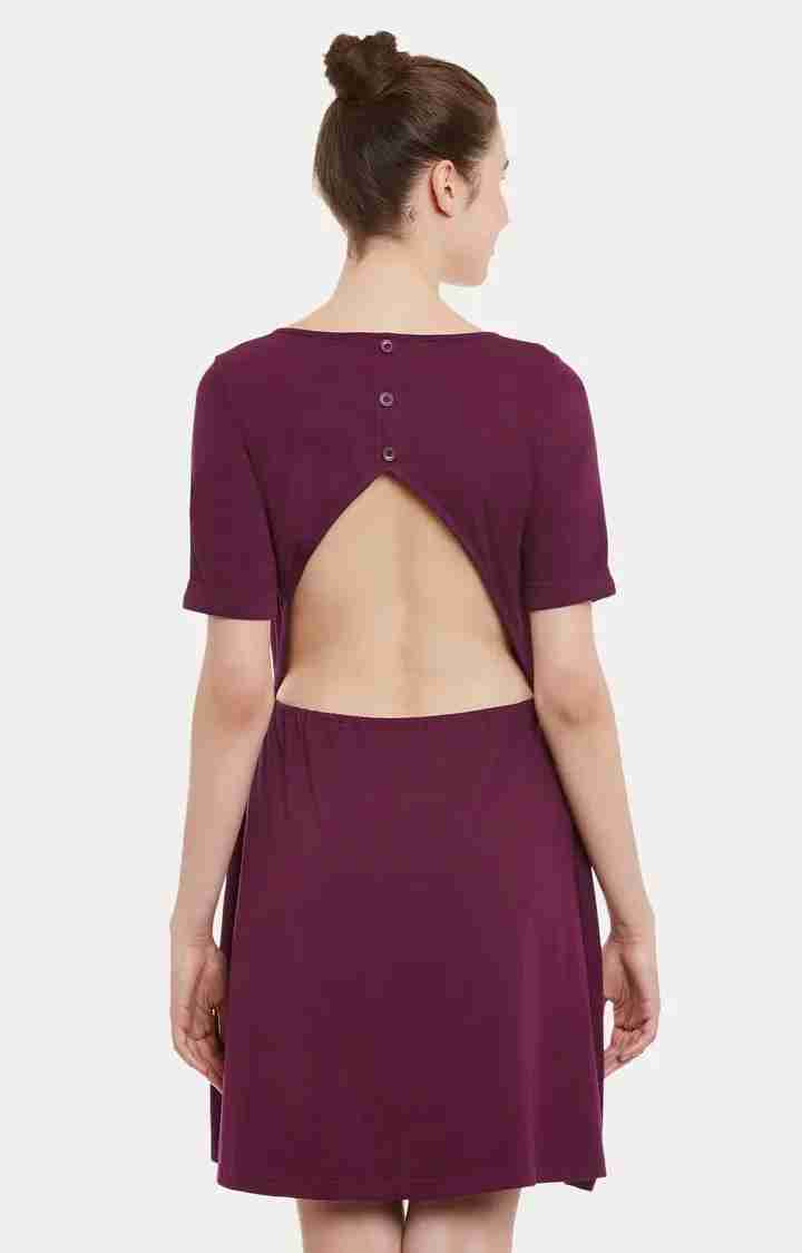 Women's Purple Cotton SolidCasualwear Skater Dress