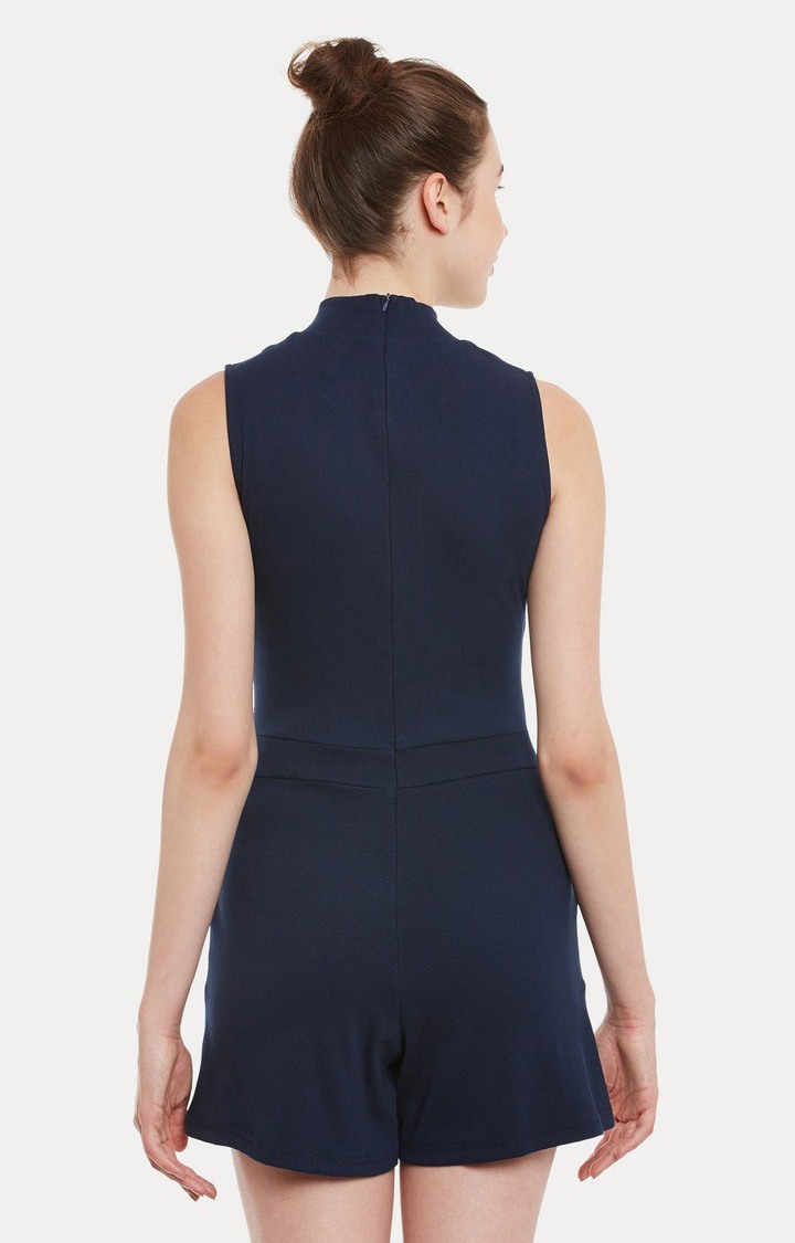 Women's Blue Cotton StripedCasualwear Jumpsuits