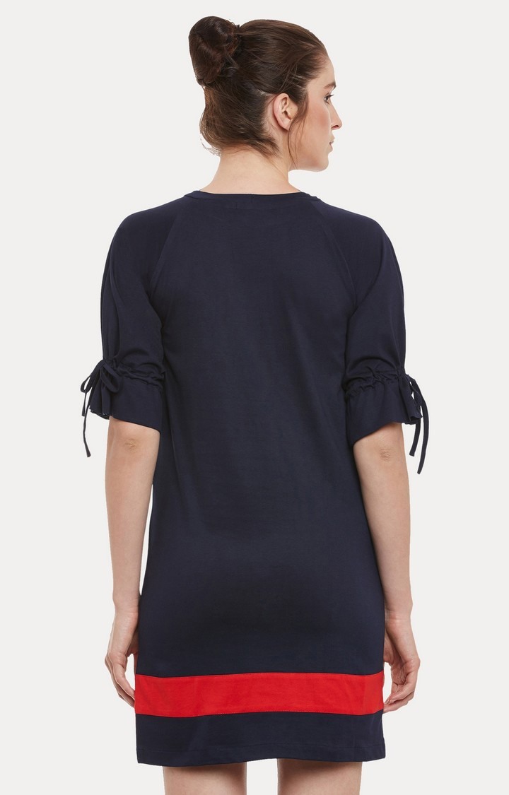 Women's Blue Cotton SolidCasualwear Sheath Dress