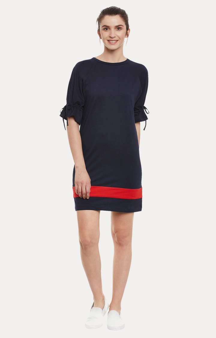 Women's Blue Cotton SolidCasualwear Sheath Dress