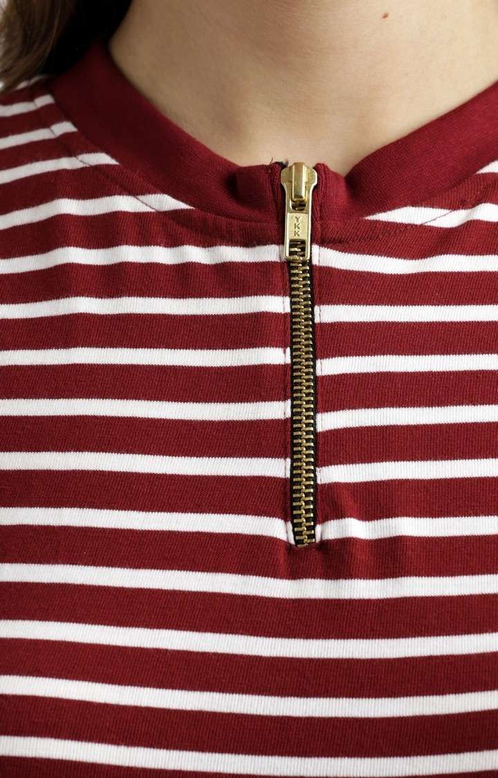 Women's Red Cotton StripedCasualwear Sheath Dress