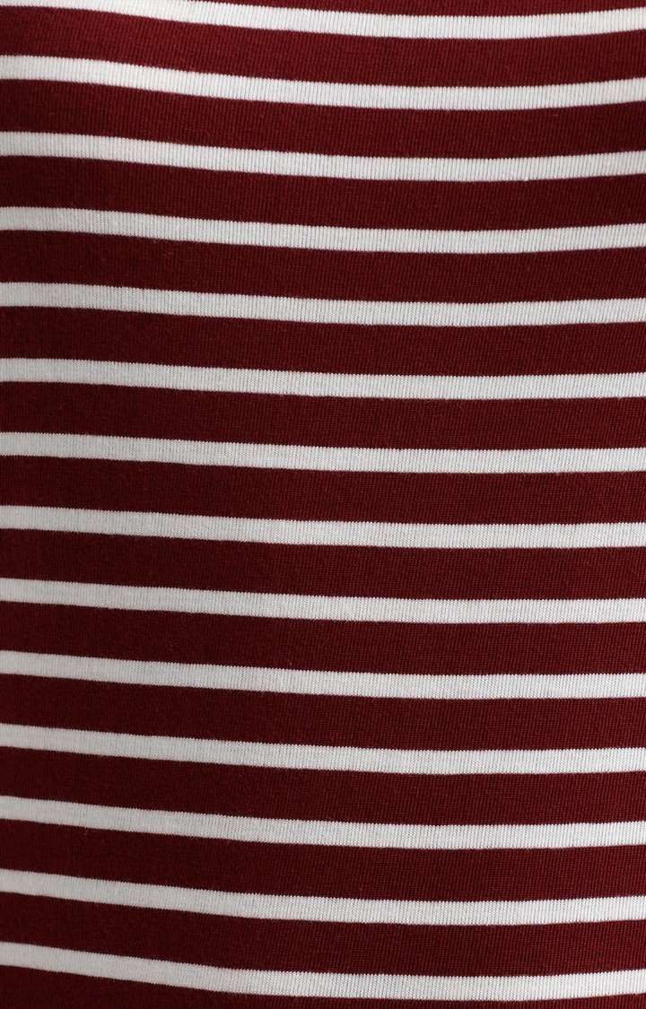 Women's Red Cotton StripedCasualwear Sheath Dress