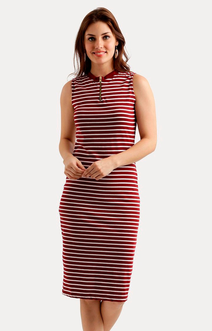 MISS CHASE | Women's Red Striped Sheath Dress