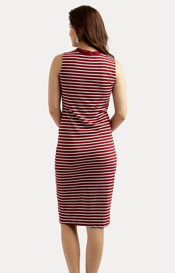 Women's Red Cotton StripedCasualwear Sheath Dress