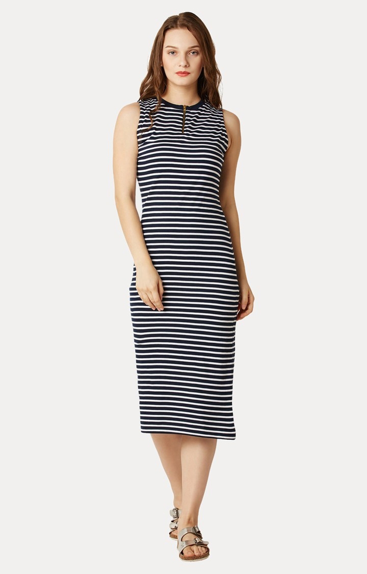 MISS CHASE | Women's Blue Striped Sheath Dress