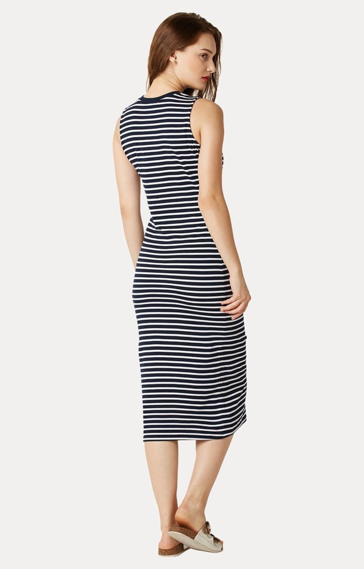 Women's Blue Cotton StripedCasualwear Sheath Dress