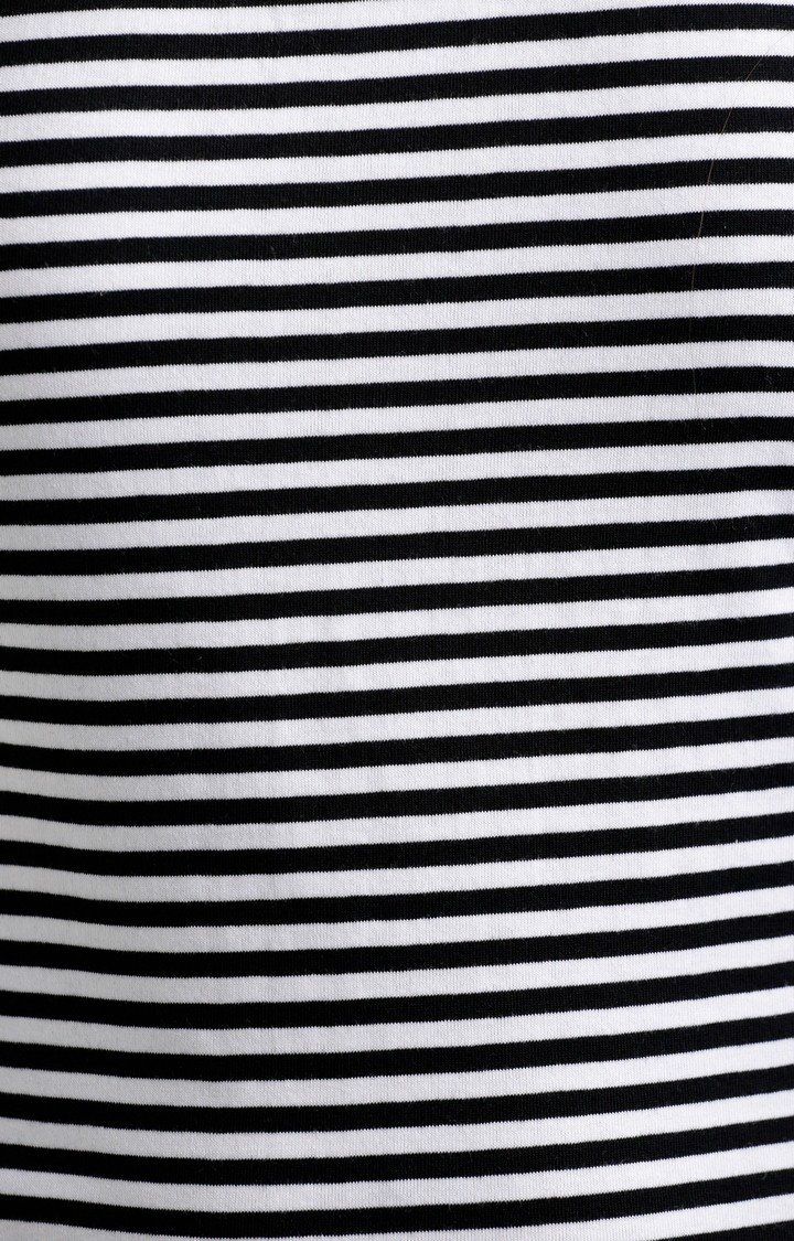 Women's Black Cotton StripedCasualwear Sheath Dress