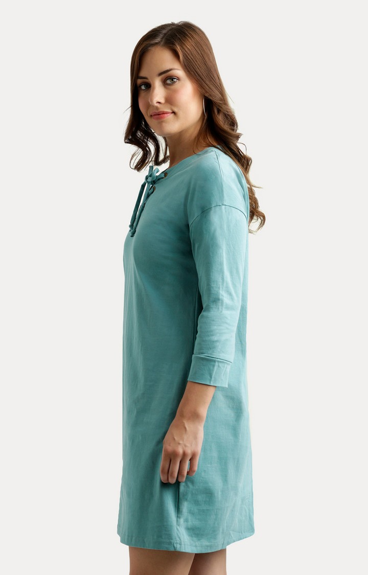 Women's Blue Cotton SolidCasualwear Shift Dress