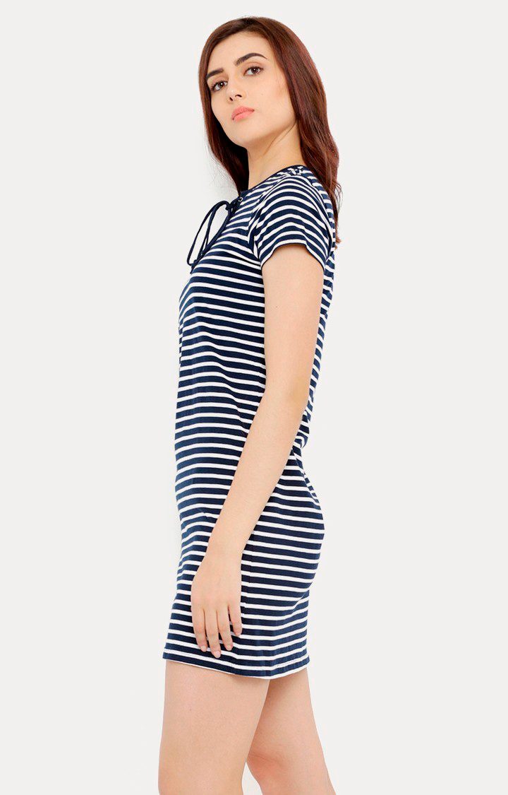 Women's Blue Cotton StripedCasualwear Shift Dress
