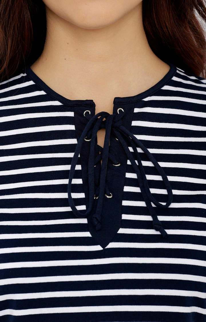 Women's Blue Cotton StripedCasualwear Shift Dress
