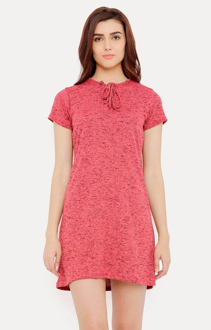 MISS CHASE | Women's Pink Cotton MelangeCasualwear Shift Dress