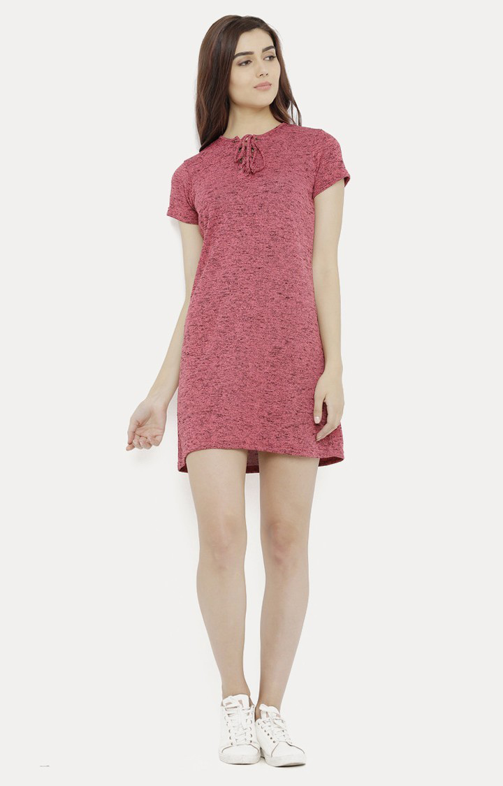 Women's Pink Cotton MelangeCasualwear Shift Dress