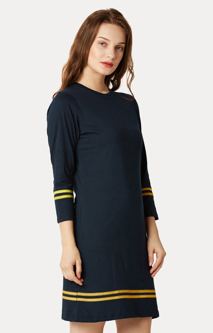 Women's Blue Cotton SolidCasualwear Shift Dress