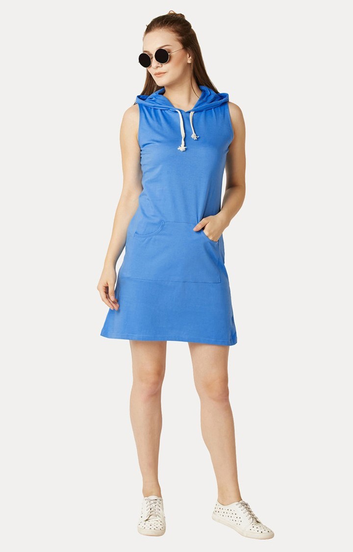 Women's Blue Cotton SolidCasualwear Shift Dress