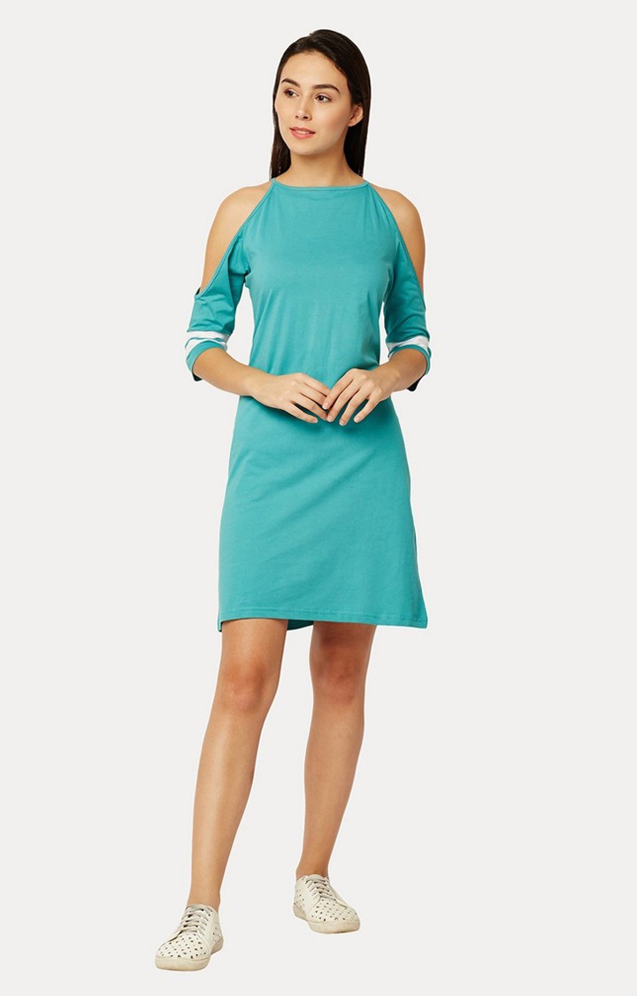 Women's Blue Cotton SolidCasualwear Shift Dress