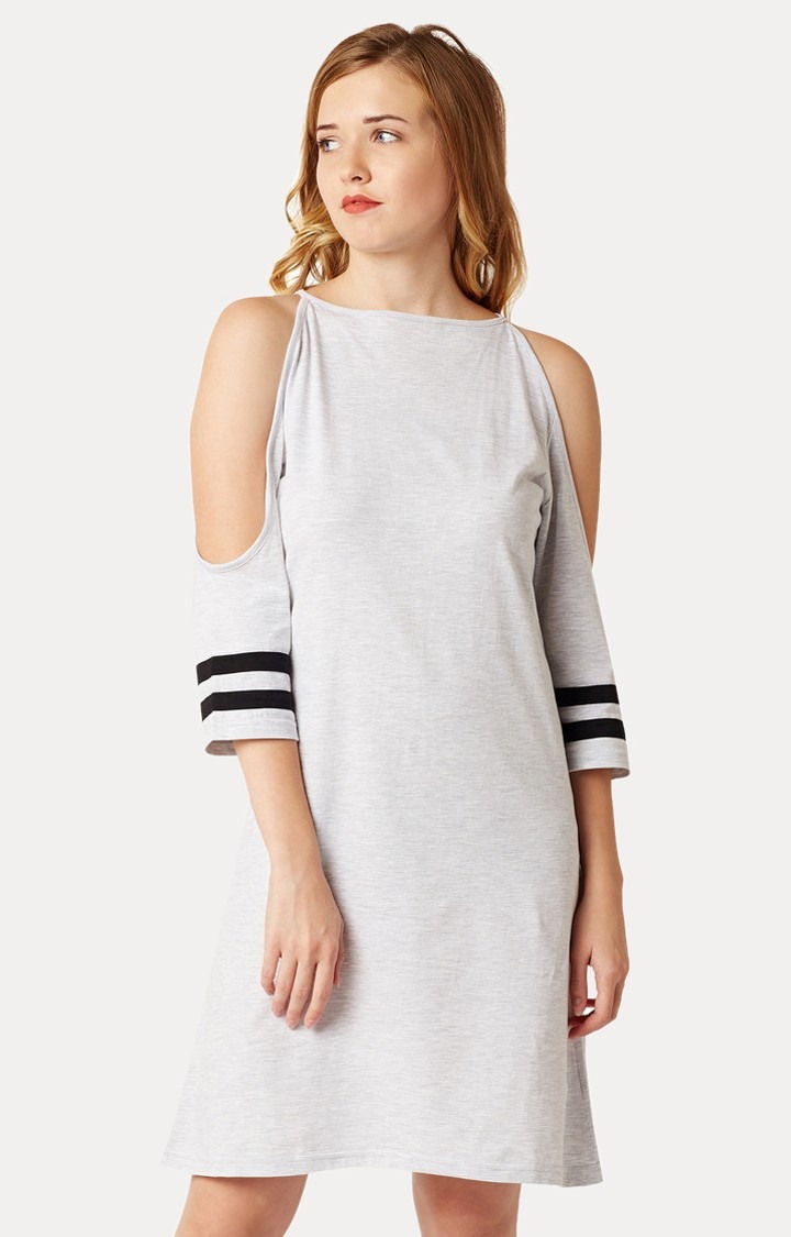 MISS CHASE | Women's Grey Cotton MelangeCasualwear Shift Dress