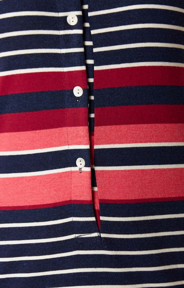 Women's Red Cotton StripedCasualwear Shirt Dress