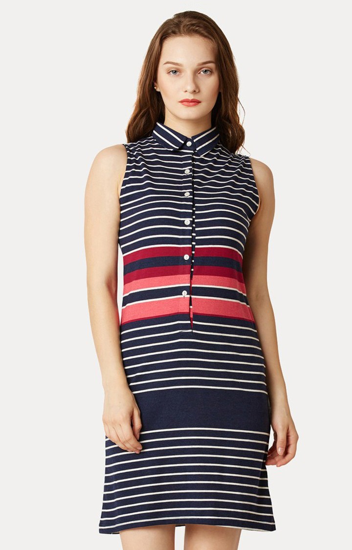 MISS CHASE | Women's Red Cotton StripedCasualwear Shirt Dress