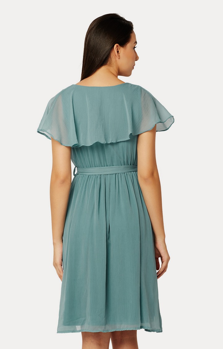 Women's Green Chiffon SolidCasualwear Skater Dress