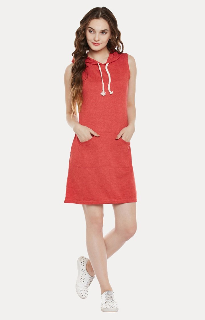 Women's Red Cotton SolidCasualwear Shift Dress