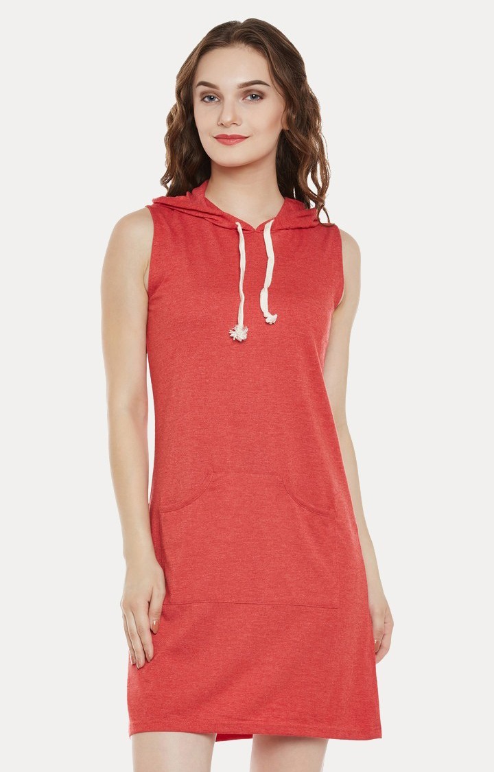 MISS CHASE | Women's Red Cotton SolidCasualwear Shift Dress