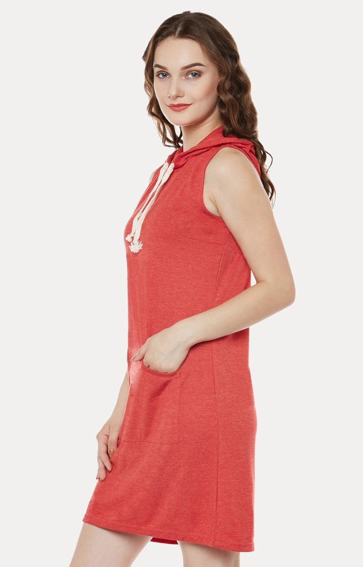 Women's Red Cotton SolidCasualwear Shift Dress