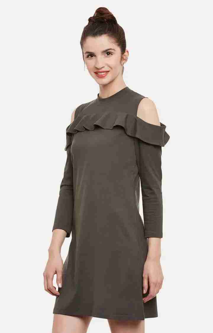 Women's Green Cotton SolidCasualwear Shift Dress