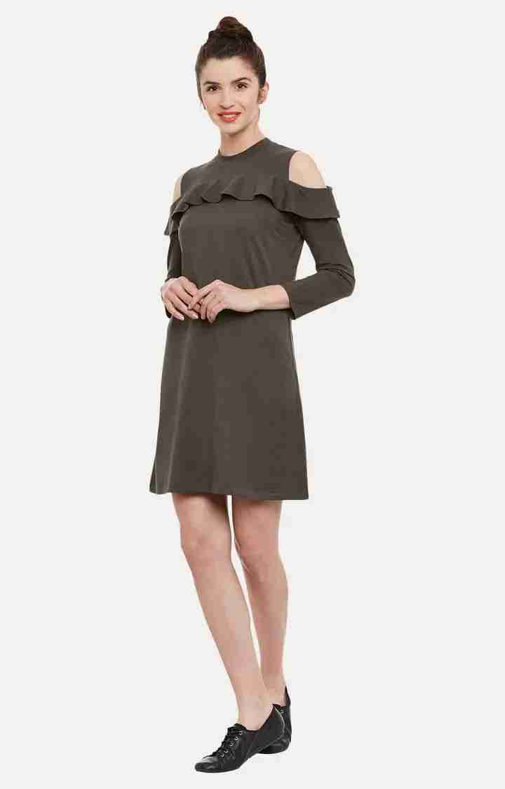 Women's Green Cotton SolidCasualwear Shift Dress